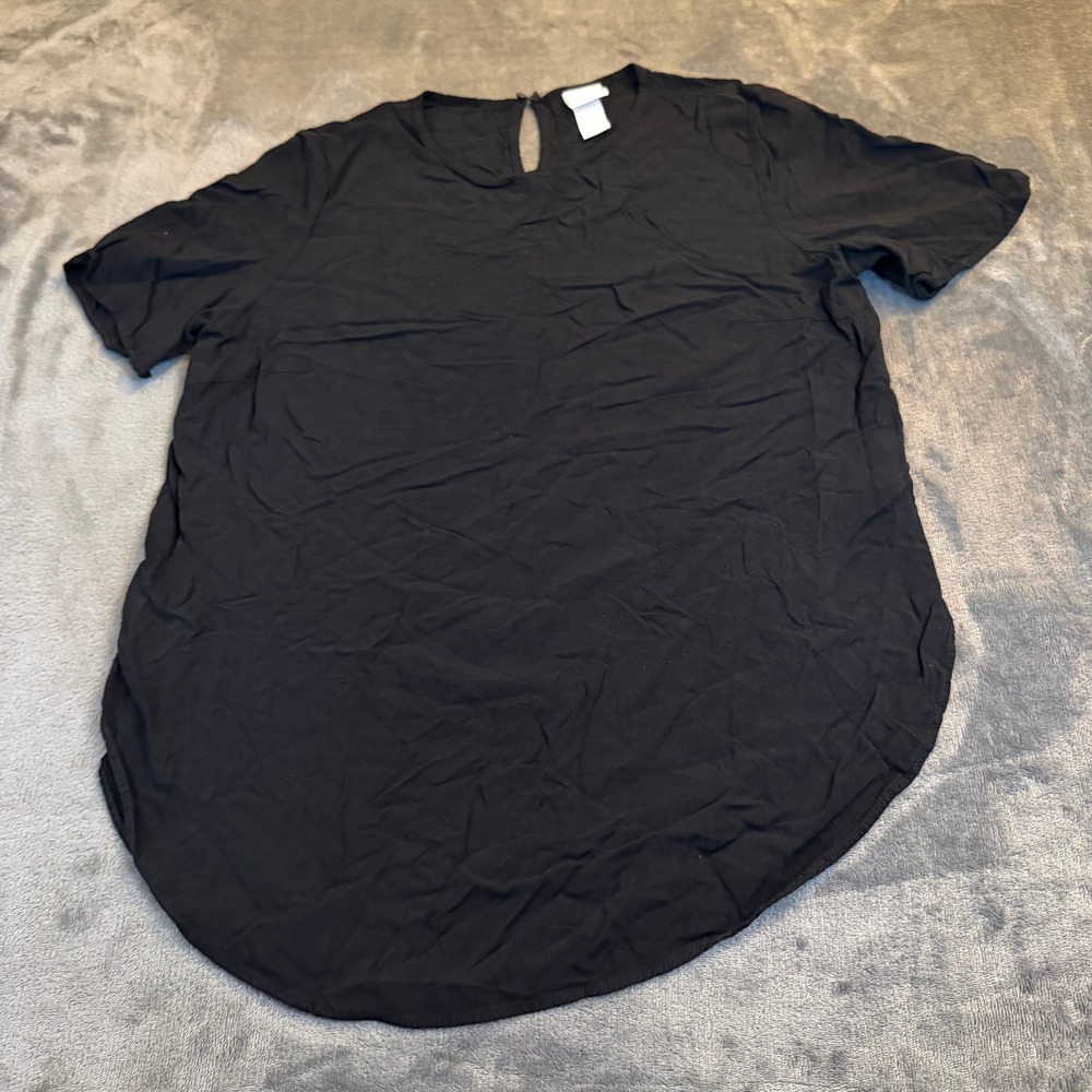 HM Black Short Sleeve Keyhole Back Tunic‎ Top Women US size 10